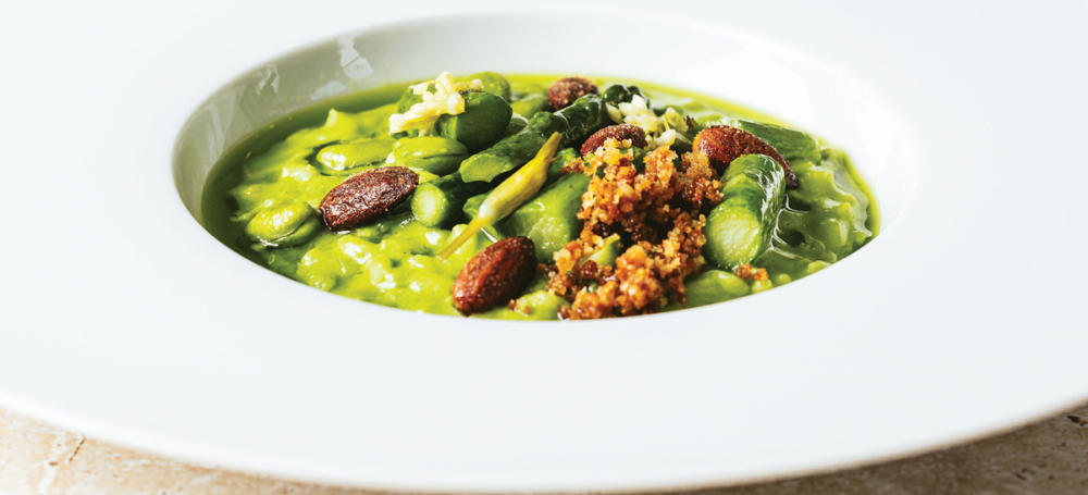 Wild Garlic Risotto Asparagus Smoked Almonds Bowleys at The Plough credit Joe Josland Photography 2